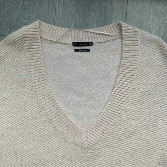 Zara Women's Sweater Chevron Knit V-neck Asymmetrical Hem Long Sleeve Pink S - Picture 7 of 16